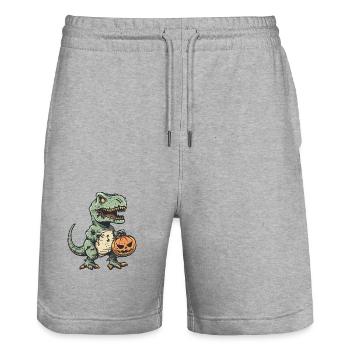 Dinosaur T-Rex Halloween Comic Funny - Stanley/Stella Trainer Unisex Organic Jogging Shorts - heather grey - Front - Nik (191cm) & Marisol (170cm)