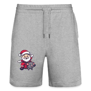 Souris Père Noël - Short de jogging bio TRAINER Stanley/Stella unisexe - gris chiné - Devant - Nik (191cm) & Marisol (170cm)