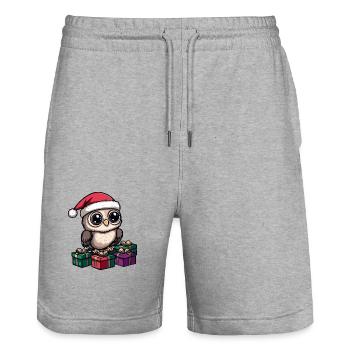 Owl Christmas Gifts - Stanley/Stella Trainer Unisex Organic Jogging Shorts - heather grey - Front - Nik (191cm) & Marisol (170cm)