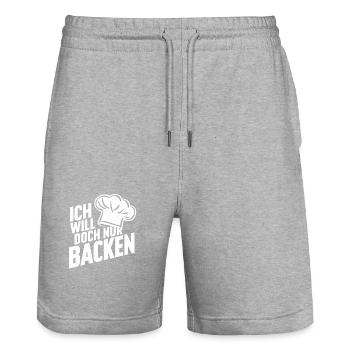Ich will doch nur backen lustiger Bäckerspruch - Stanley/Stella Unisex Bio Joggingshorts Trainer  - Grau meliert - Vorne - Nik (191cm) & Marisol (170cm)