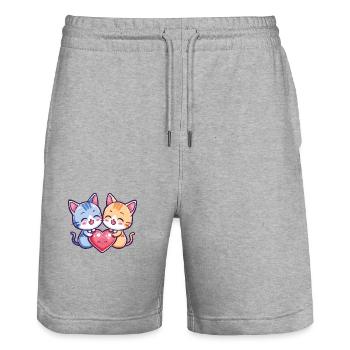 Katze Paar Liebe Couple Verliebt - Stanley/Stella Unisex Bio Joggingshorts Trainer  - Grau meliert - Vorne - Nik (191cm) & Marisol (170cm)