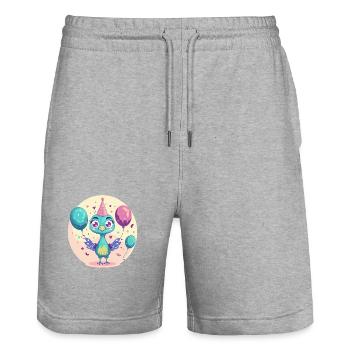 Bande dessinée d’anniversaire de l’oiseau paon - Short de jogging bio TRAINER Stanley/Stella unisexe - gris chiné - Devant - Nik (191cm) & Marisol (170cm)