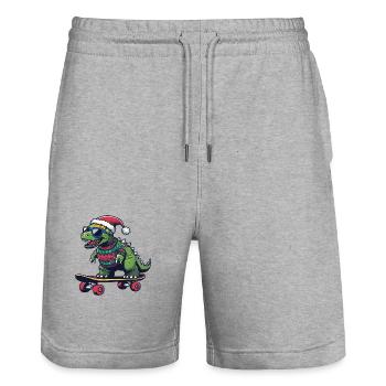 Dinosaure stégosaure Noël drôle - Short de jogging bio TRAINER Stanley/Stella unisexe - gris chiné - Devant - Nik (191cm) & Marisol (170cm)