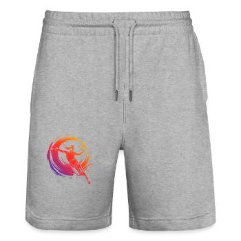 Volleyball Spielerin Bunt - Stanley/Stella Unisex Bio Joggingshorts Trainer  - Grau meliert - Vorne - Nik (191cm) & Marisol (170cm)