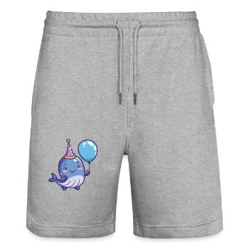 Wal Geburtstag Baby - Stanley/Stella Unisex Bio Joggingshorts Trainer  - Grau meliert - Vorne - Nik (191cm) & Marisol (170cm)