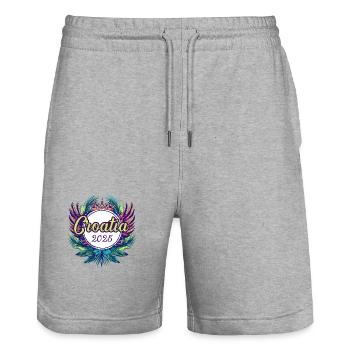 Croatia 2025 Team - Stanley/Stella Trainer Unisex Organic Jogging Shorts - heather grey - Front - Nik (191cm) & Marisol (170cm)
