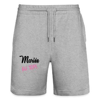 WEDDING. HEART. COUPLE. JUST MARRIED. Bachelorette party - Stanley/Stella Trainer Unisex Organic Jogging Shorts - heather grey - Front - Nik (191cm) & Marisol (170cm)