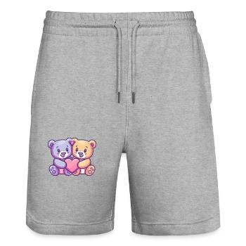 Bär Paar Liebe Couple Verliebt - Stanley/Stella Unisex Bio Joggingshorts Trainer  - Grau meliert - Vorne - Nik (191cm) & Marisol (170cm)