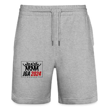 Junggesellen Abschied 2024 - Stanley/Stella Unisex Bio Joggingshorts Trainer  - Grau meliert - Vorne - Nik (191cm) & Marisol (170cm)