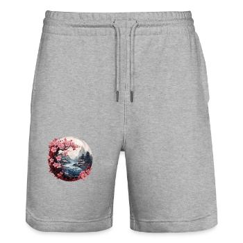 Kirschblüte Japanisch Berg Flusslandschaft - Stanley/Stella Unisex Bio Joggingshorts Trainer  - Grau meliert - Vorne - Nik (191cm) & Marisol (170cm)