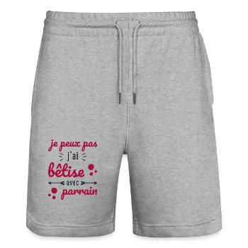 I Can't I Messed Up With Godfather Humor Gift - Stanley/Stella Trainer Unisex Organic Jogging Shorts - heather grey - Front - Nik (191cm) & Marisol (170cm)
