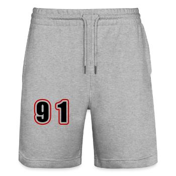 91 Number College - Stanley/Stella Trainer Unisex Organic Jogging Shorts - heather grey - Front - Nik (191cm) & Marisol (170cm)