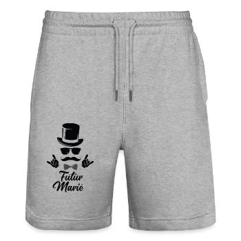 C'est Mon EVG - Enterrement de vie de garçon EVG - Short de jogging bio TRAINER Stanley/Stella unisexe - gris chiné - Devant - Nik (191cm) & Marisol (170cm)