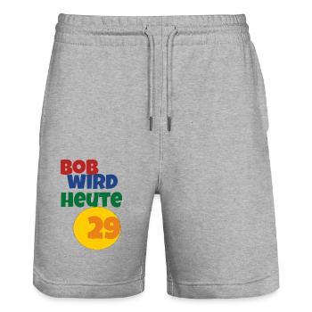 Bob turns 29 today - Stanley/Stella Trainer Unisex Organic Jogging Shorts - heather grey - Front - Nik (191cm) & Marisol (170cm)