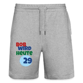 Bob turns 29 today - Stanley/Stella Trainer Unisex Organic Jogging Shorts - heather grey - Front - Nik (191cm) & Marisol (170cm)