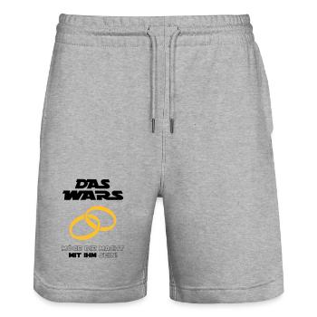 Junggesellenabschied - Möge die Macht mit ihm sein - Stanley/Stella Unisex Bio Joggingshorts Trainer  - Grau meliert - Vorne - Nik (191cm) & Marisol (170cm)