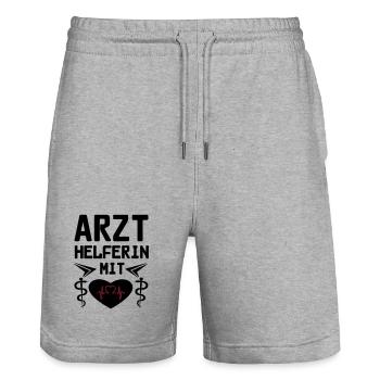 Arzthelferin mit Herz Geschenk - Stanley/Stella Unisex Bio Joggingshorts Trainer  - Grau meliert - Vorne - Nik (191cm) & Marisol (170cm)