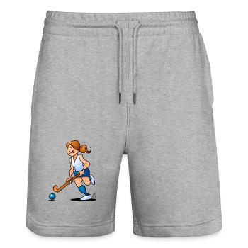 Full Color Field Hockey Girl Design - Stanley/Stella Trainer Unisex Organic Jogging Shorts - heather grey - Front - Nik (191cm) & Marisol (170cm)