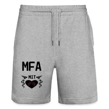 MFA mit Herz Geschenk Medizin Spruch - Stanley/Stella Unisex Bio Joggingshorts Trainer  - Grau meliert - Vorne - Nik (191cm) & Marisol (170cm)