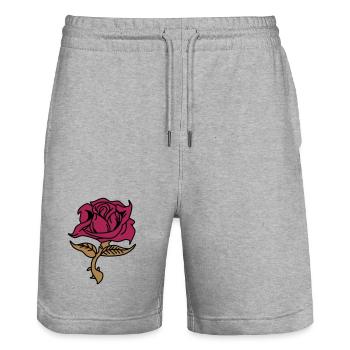 Rose (fleur) - Short de jogging bio TRAINER Stanley/Stella unisexe - gris chiné - Devant - Nik (191cm) & Marisol (170cm)