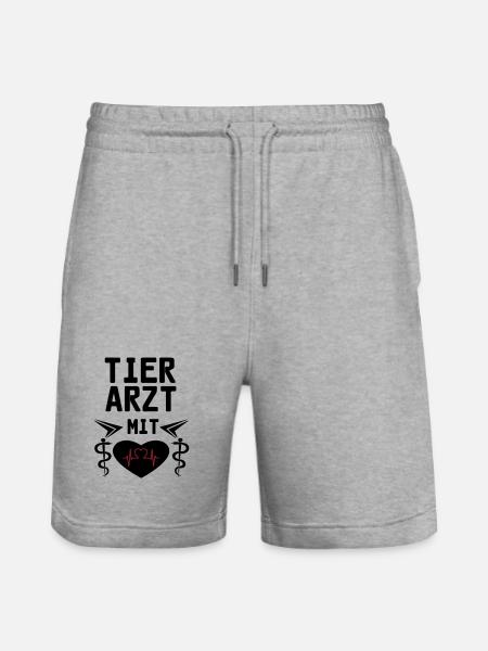 Tierarzt mit Herz Geschenk - Stanley/Stella Unisex Bio Joggingshorts Trainer - Grau meliert