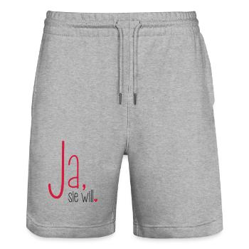 Ja sie will Junggesellin Junggesellenabschied - Stanley/Stella Unisex Bio Joggingshorts Trainer  - Grau meliert - Vorne - Nik (191cm) & Marisol (170cm)