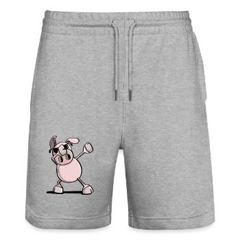 Coole Dab Dance Wutz - Dabbing Schwein - Trend - Stanley/Stella Unisex Bio Joggingshorts Trainer  - Grau meliert - Vorne - Nik (191cm) & Marisol (170cm)