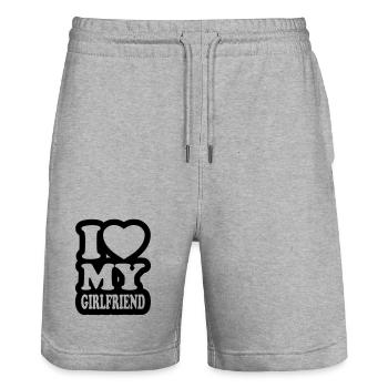 I love my girlfriend - Stanley/Stella Trainer Unisex Organic Jogging Shorts - heather grey - Front - Nik (191cm) & Marisol (170cm)