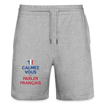 Calmez Vous et Parler Français - Short de jogging bio TRAINER Stanley/Stella unisexe - gris chiné - Devant - Nik (191cm) & Marisol (170cm)