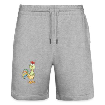 Coq fou - poulet - coq - oiseau - Short de jogging bio TRAINER Stanley/Stella unisexe - gris chiné - Devant - Nik (191cm) & Marisol (170cm)