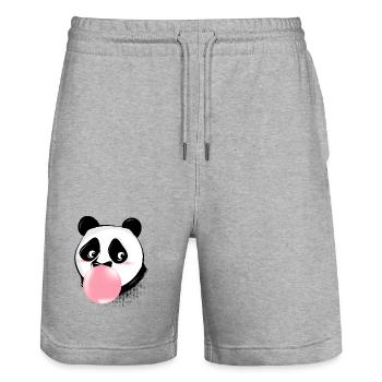 Panda fait des bulles de chewing-gum avec de la gomme rose - Short de jogging bio TRAINER Stanley/Stella unisexe - gris chiné - Devant - Nik (191cm) & Marisol (170cm)