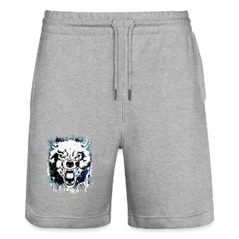Loup - Loup - Loup-garou - Meute de loup - Pleine Lune - Short de jogging bio TRAINER Stanley/Stella unisexe - gris chiné - Devant - Nik (191cm) & Marisol (170cm)