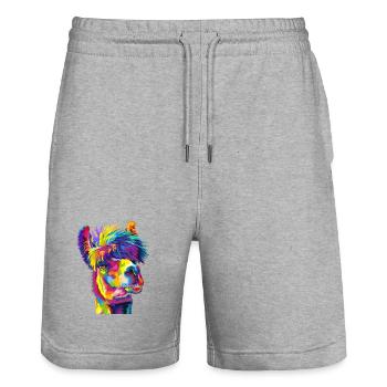 Wahnsinniges Regenbogenlama - Stanley/Stella Unisex Bio Joggingshorts Trainer  - Grau meliert - Vorne - Nik (191cm) & Marisol (170cm)