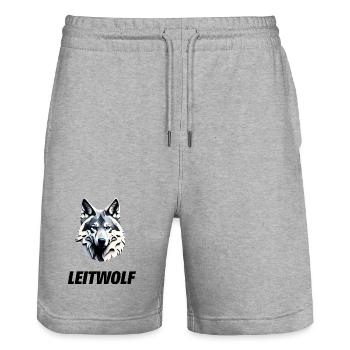 Wolfskopf mit Leitwolf Schriftzug - Stanley/Stella Unisex Bio Joggingshorts Trainer  - Grau meliert - Vorne - Nik (191cm) & Marisol (170cm)