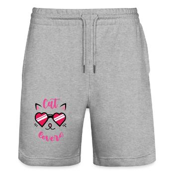 Cat Lover Heart Sunglasses - Stanley/Stella Trainer Unisex Organic Jogging Shorts - heather grey - Front - Nik (191cm) & Marisol (170cm)