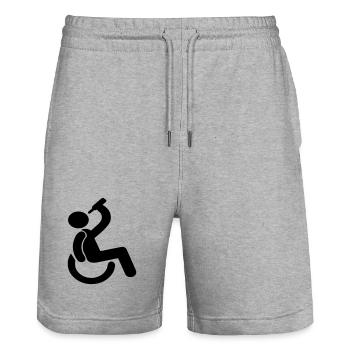 Drinking wheelchair user Humor symbol # - Stanley/Stella Trainer Unisex Organic Jogging Shorts - heather grey - Front - Nik (191cm) & Marisol (170cm)