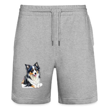 Border Collie - Stanley/Stella Unisex Bio Joggingshorts Trainer  - Grau meliert - Vorne - Nik (191cm) & Marisol (170cm)