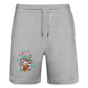 Festliche Eule Weihnachtsstimmung Design - Stanley/Stella Unisex Bio Joggingshorts Trainer  - Grau meliert - Vorne - Nik (191cm) & Marisol (170cm)