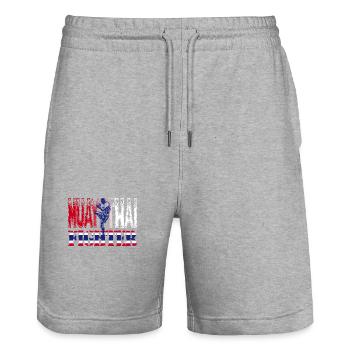 Muay Thai Fighter Design-Cooles Thaiboxer Geschenk - Stanley/Stella Unisex Bio Joggingshorts Trainer  - Grau meliert - Vorne - Nik (191cm) & Marisol (170cm)