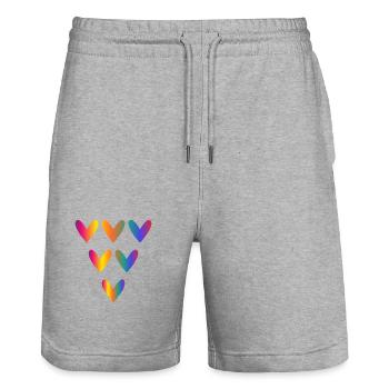 HERZ. HERZ. VALENTINSTAG. LIEBE. LIEBE. PAAR. - Stanley/Stella Unisex Bio Joggingshorts Trainer  - Grau meliert - Vorne - Nik (191cm) & Marisol (170cm)