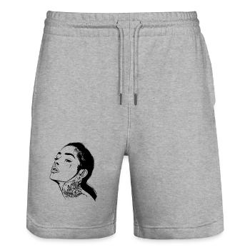 Tatouage Portrait de fille - Short de jogging bio TRAINER Stanley/Stella unisexe - gris chiné - Devant - Nik (191cm) & Marisol (170cm)