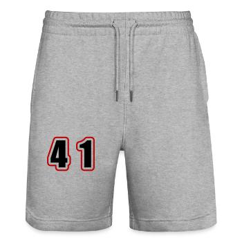 41 Number College - Stanley/Stella Trainer Unisex Organic Jogging Shorts - heather grey - Front - Nik (191cm) & Marisol (170cm)