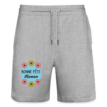 MOTHER'S DAY. HAPPY BIRTHDAY - Stanley/Stella Trainer Unisex Organic Jogging Shorts - heather grey - Front - Nik (191cm) & Marisol (170cm)