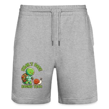 Snail's Pace Racing Team, Turtle and Snail - Stanley/Stella Trainer Unisex Organic Jogging Shorts - heather grey - Front - Nik (191cm) & Marisol (170cm)