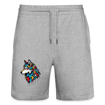 Wolf - Stanley/Stella Trainer Unisex Organic Jogging Shorts - heather grey - Front - Nik (191cm) & Marisol (170cm)