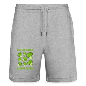 Vegetarier, grün essen, sauber leben - Stanley/Stella Unisex Bio Joggingshorts Trainer  - Grau meliert - Vorne - Nik (191cm) & Marisol (170cm)