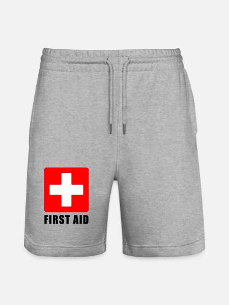 First Aid Medical Cross Safety Sign Vector Icon - Stanley/Stella Trainer Unisex Organic Jogging Shorts - heather grey