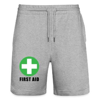 First Aid Medical Cross Sicherheitssymbol Vektor-Symbol - Stanley/Stella Unisex Bio Joggingshorts Trainer  - Grau meliert - Vorne - Nik (191cm) & Marisol (170cm)