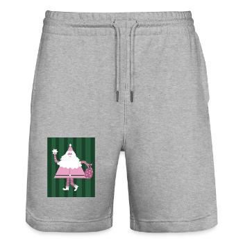 Tanzender Nikolaus - Weihnachtsmann in rosa - Stanley/Stella Unisex Bio Joggingshorts Trainer  - Grau meliert - Vorne - Nik (191cm) & Marisol (170cm)