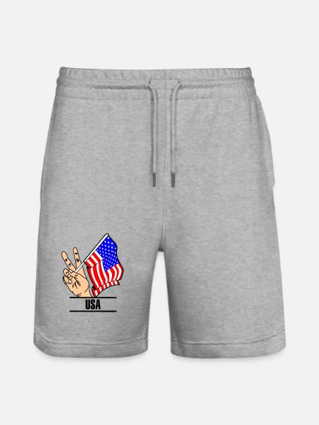 Flag USA peace sign text USA - Stanley/Stella Trainer Unisex Organic Jogging Shorts - heather grey
